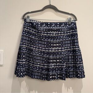 J. Crew Blue Printed Pleated Mini Skirt Blue, White & Black Sz 6